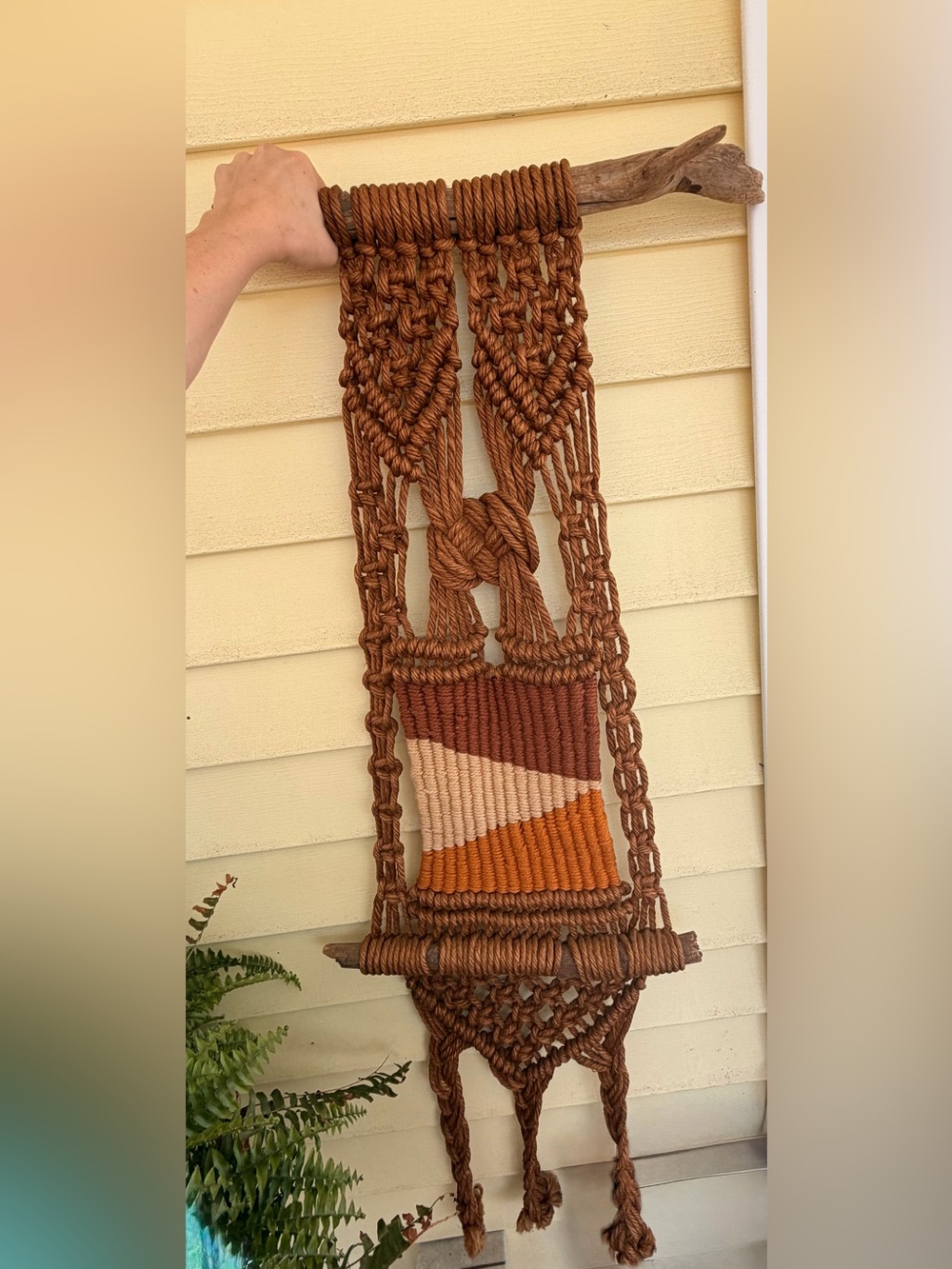 VINTAGE MCM  Macramé Wall Hanging - Brown, Rust & Cream